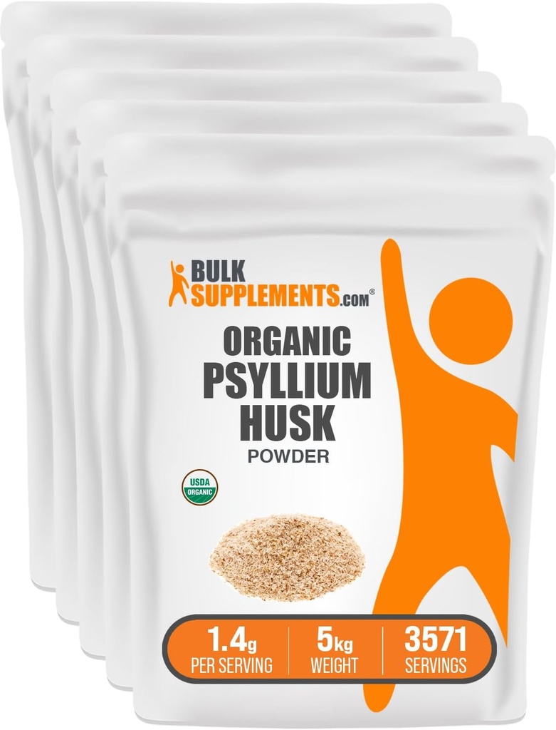 BulkSuplementos.com Psyllium orgânico Husk Powder - Psyllium Husk Powder for Baking, Fiber Supplement - Gluten Free, 1,4g por serviço, 1 kg (2,2 lbs) (Pacote de 5)