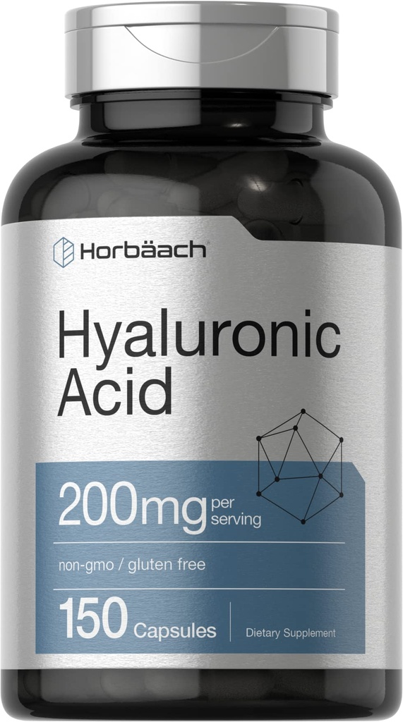 Horbäach Hyaluronic Acid Supplement 200 mg 150 Cápsulas Não-GMO e Gluten Free Supplement