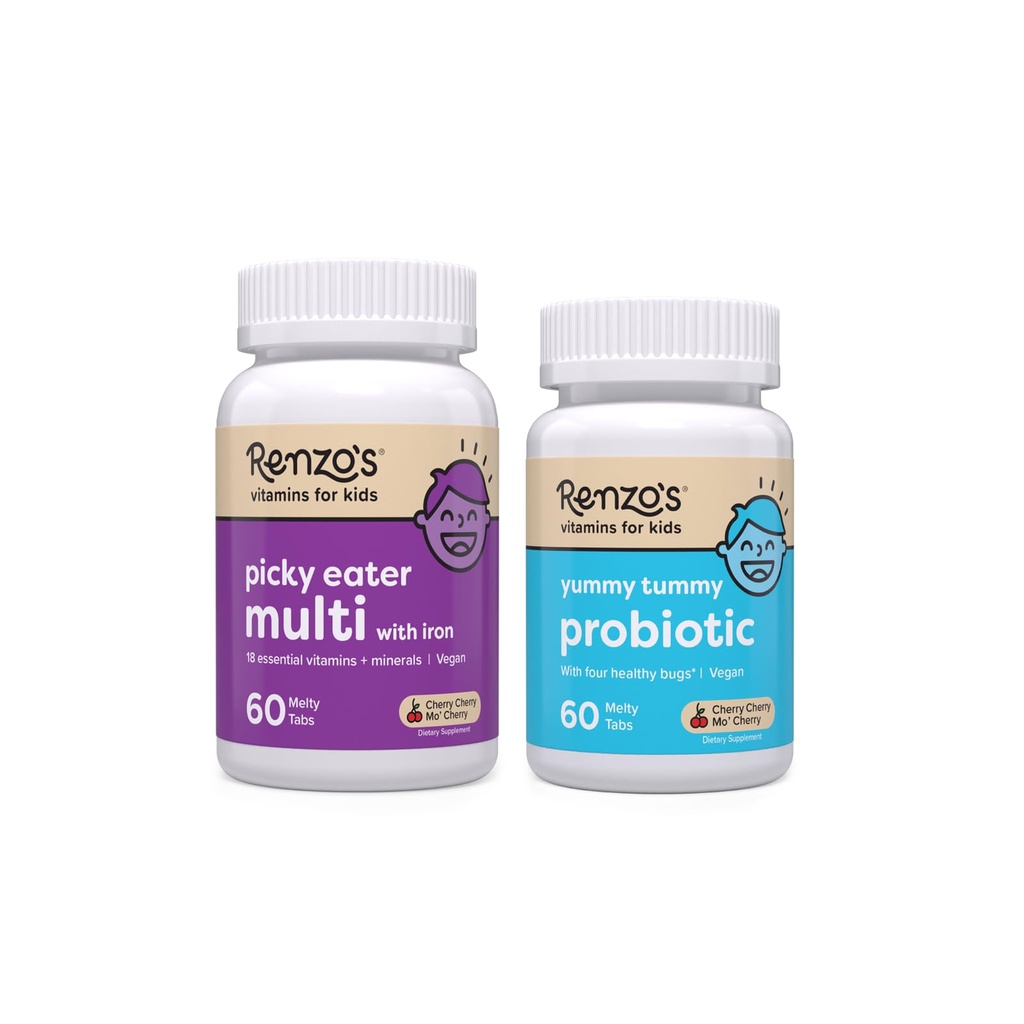 Renzo's Vitaminas Feliz Tummies Bundle, Probióticos para crianças e crianças comedores de picky multivitamin