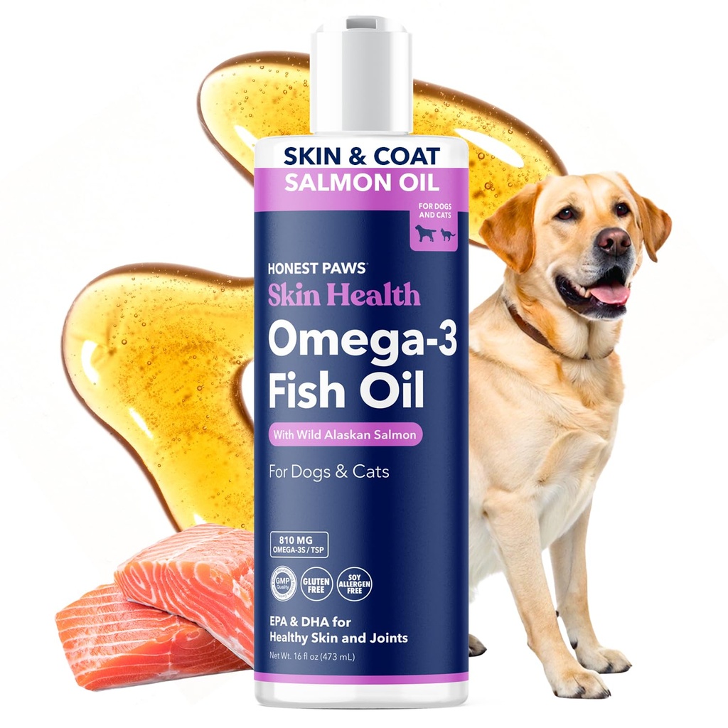 Paws honesto Wild Alaskan Salmon Oil para cães e gatos – Omega 3 Suplemento de óleo de peixe para pele, casaco, joint & Heart Health – Natural, Fonte Sustentável, 16 onças