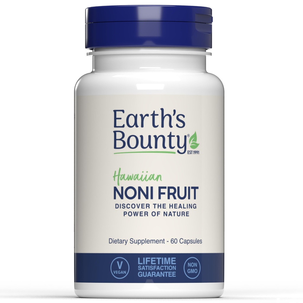 Cápsulas de fruta havaianas de Bounty da Terra - 60 tampas vegetarianas - Sistema imunológico saudável e apoio à saúde comum - 100% natural e puro Noni - vegetariano