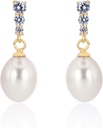 18K Gold Plated Sterling Silver Dangle White Drop Escolhido a Dedo Qualidade Água doce Cultivado Brincos de casamento pérola com cristais de Zirconia cúbica Pearl Brincos Bridal Jóias para noivas