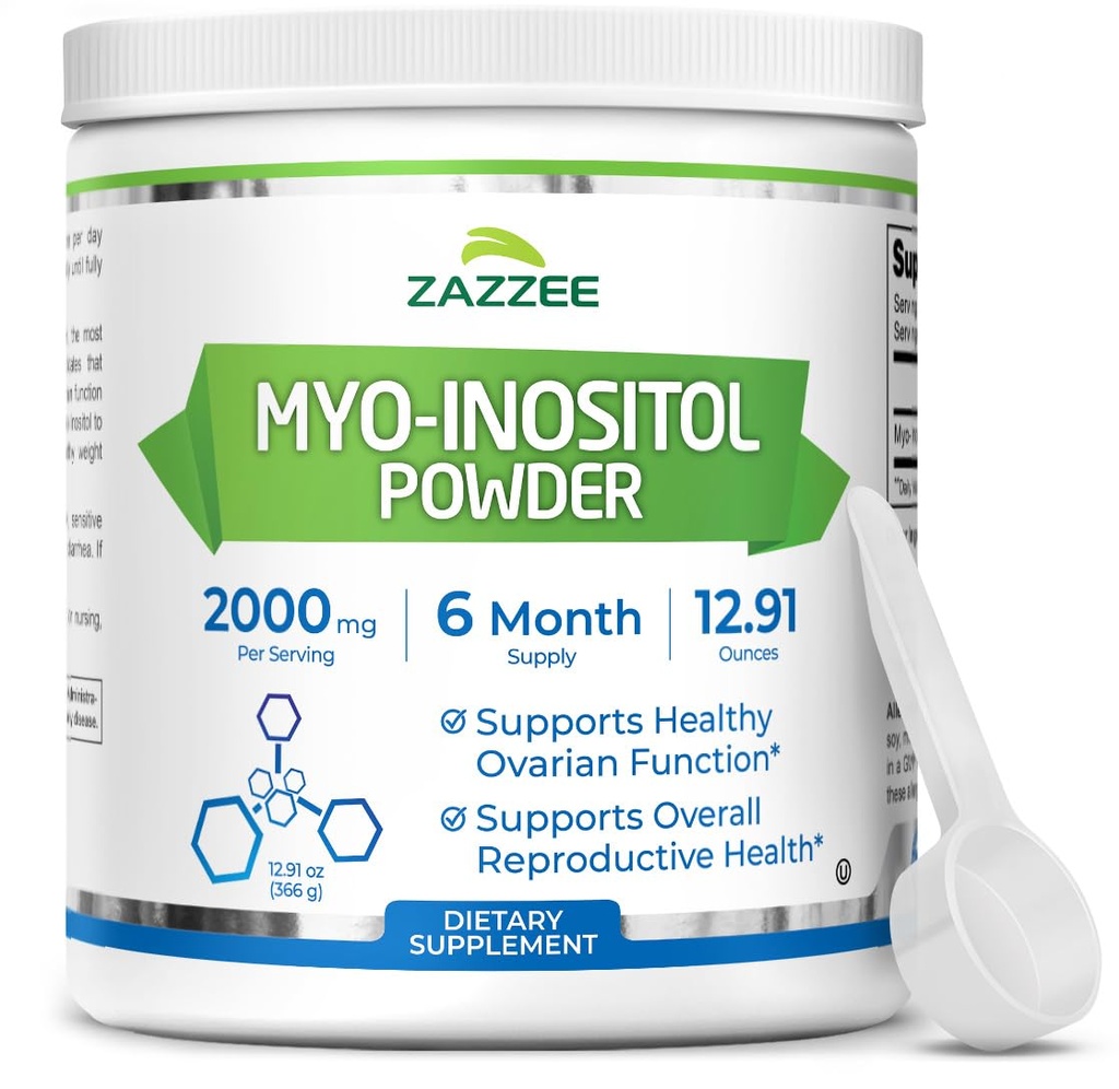 Zazzee Myo-Inositol Pó, 6 Mês de Fornecimento, 183 Servings, 2000 mg por serviço, Free Scoop para Dosagem Exacta, 12.91 Ounces, 100% puro, Fertilidade All-Natural e Apoio Reprodutivo, Vegan, Não-GMO