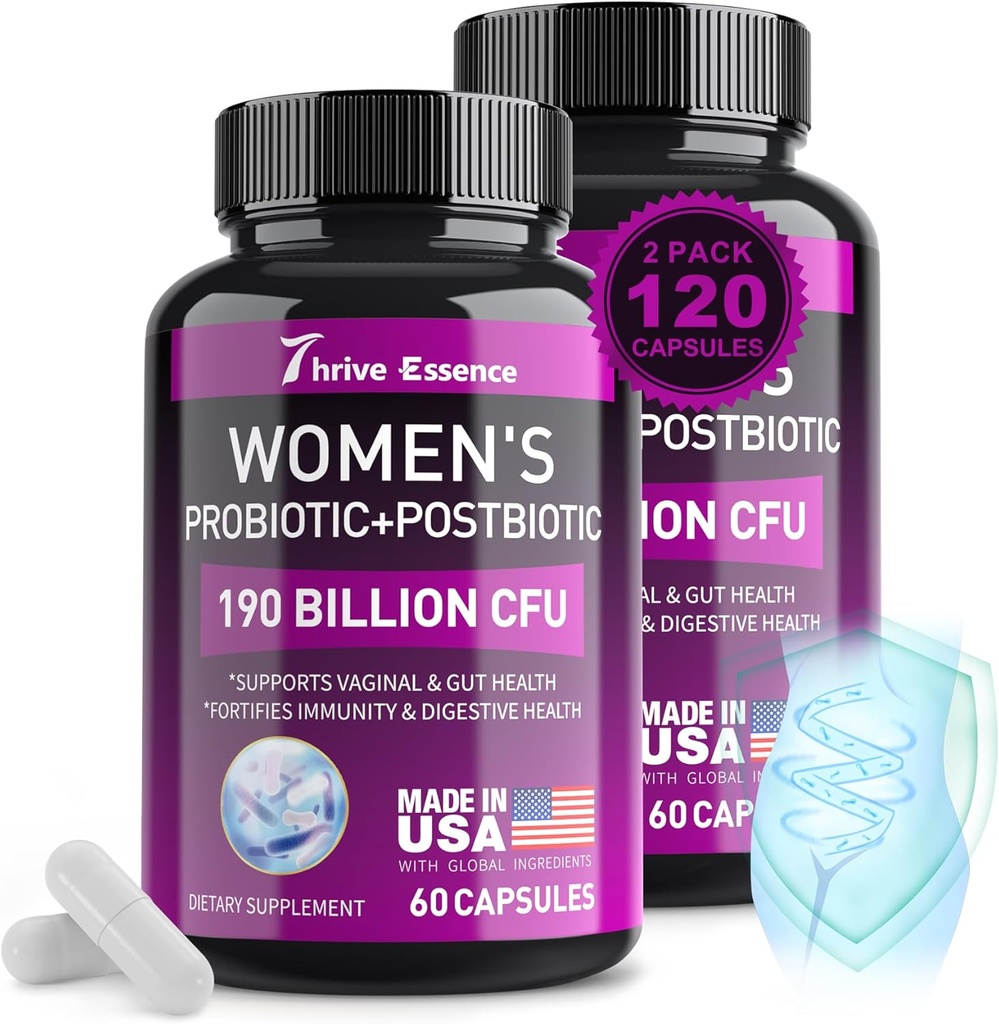 Probióticos para Mulheres 190 Bilhões UFC - 10 Strains & Postbióticos para Wowen- Imune, Digestivo, Gut, Vaginal & Saúde Urinária, PH Balance- Suporta Obstipação ocasional, Gás e Bloating, 120 Cápsula