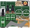 Kit de barba, kit de jarda w/2 pacote de barba óleo & 2 pacote Balm de barba, Natal meia recheadores Presentes para homens ele marido pai namorado, kit de barbear w / escova de escova de escova de escova de banho