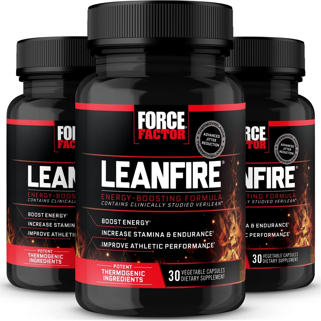 FORCE FACTOR LeanFire, 3-Pack, pílulas de energia pré-treino com extrato de chá verde e cafeína para aumentar a energia, construir músculo magro, melhorar o desempenho atlético e melhorar o foco, 90 cápsulas