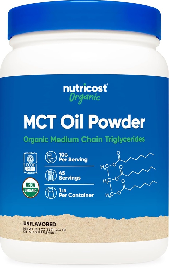 Nutricost Organic MCT Oil Powder 1 LB - Certificado USDA Organic, Great for Keto, Ketosis and Ketogenic Diets - Zero Net Carbs (Triglicerídeo de cadeia de médio)