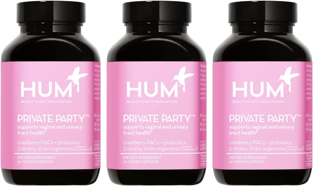 HUM Partido privado Probióticos vaginais para as mulheres, pH equilíbrio e trato urinário Suporte Suplemento vaginal Probiótico com cranberry & Lactobacillus Mistura, Pílulas de Cranberry Saúde Feminina, 90 Cápsulas