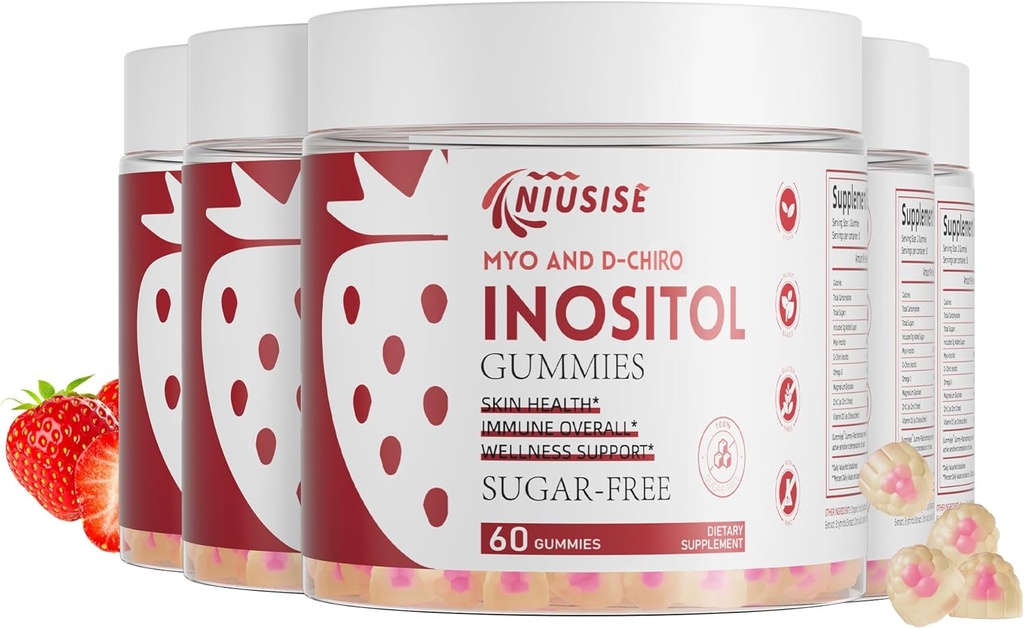 Inositol Gummies, Inositol Suplemento com Myo-Inositol & D-Chiro Inositol + Vitamina D3, Razão ideal 40:1, com magnésio Glycinate 400mg, Suporta ciclo regular para as mulheres, Vegan, 5 Pack
