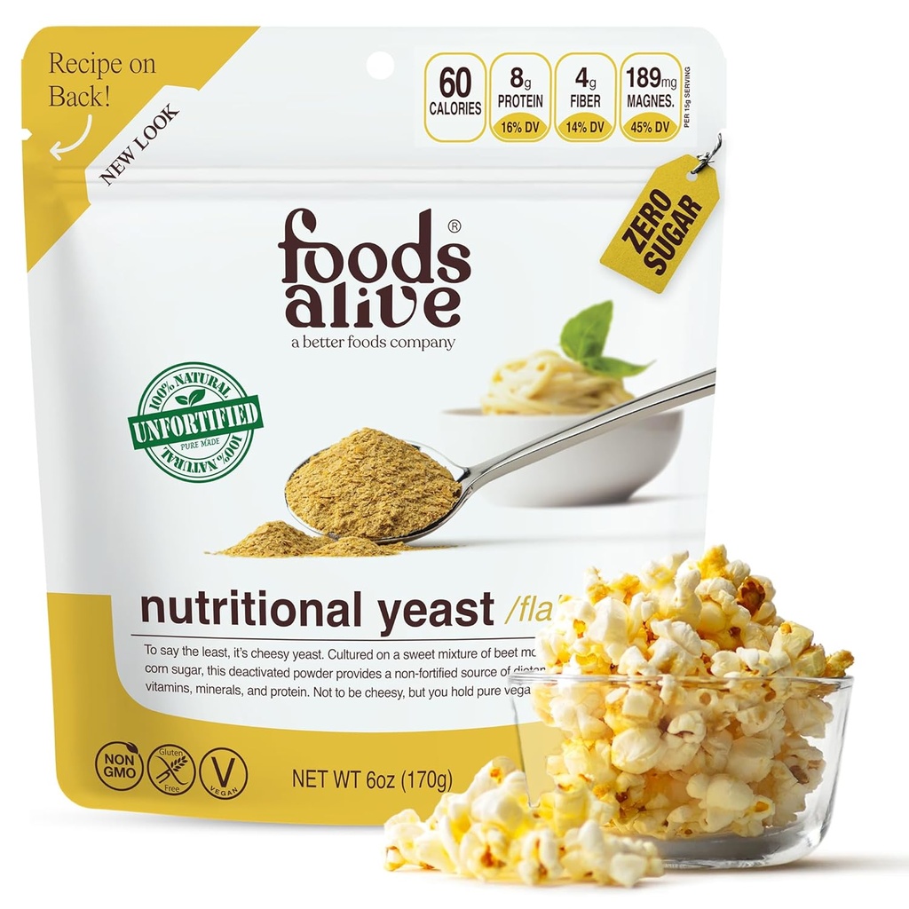 Alimentos Alive Não-Fortificado Premium Nutricional Levedura Flakes, 6 onça Não fortificado vegan queijo em pó tempero