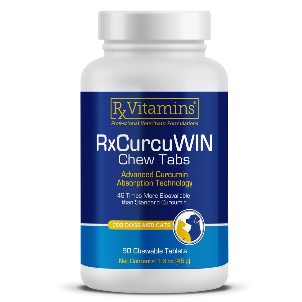 Rx Vitaminas CurcuWIN - Curcumina para Cães e Gatos - Vitaminas e Suplementos, Alergia Alívio - Fornece suporte imunológico e Aids Suporte digestivo - Suplemento conjunto - 90ct