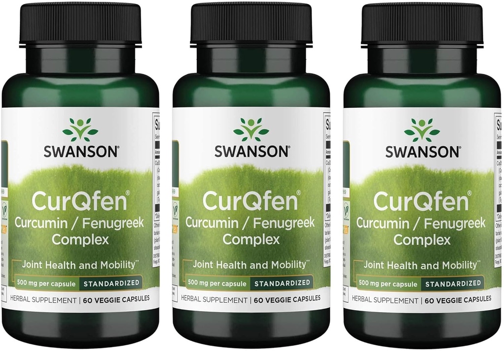 Swanson Release Controlada Curqfen Curcumina/Fenugreek Complex 60 Veg Cápsulas (3 Embalagem)