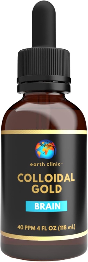Earth Clinic ® ouro coloidal - 4 oz Dropper garrafa, 40 PPM dupla potência, Nanopartículas de ouro puro - melhor saúde cerebral e suporte cognitivo