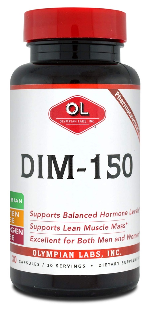 Laboratório Olympia DIM Suplemento 150mg - DIM Diindolilmetano 30 Cápsula Fornecimento de DIM para equilíbrio de estrogênio, alívio de menopausa hormonal, tratamento Acne, PCOS, musculação
