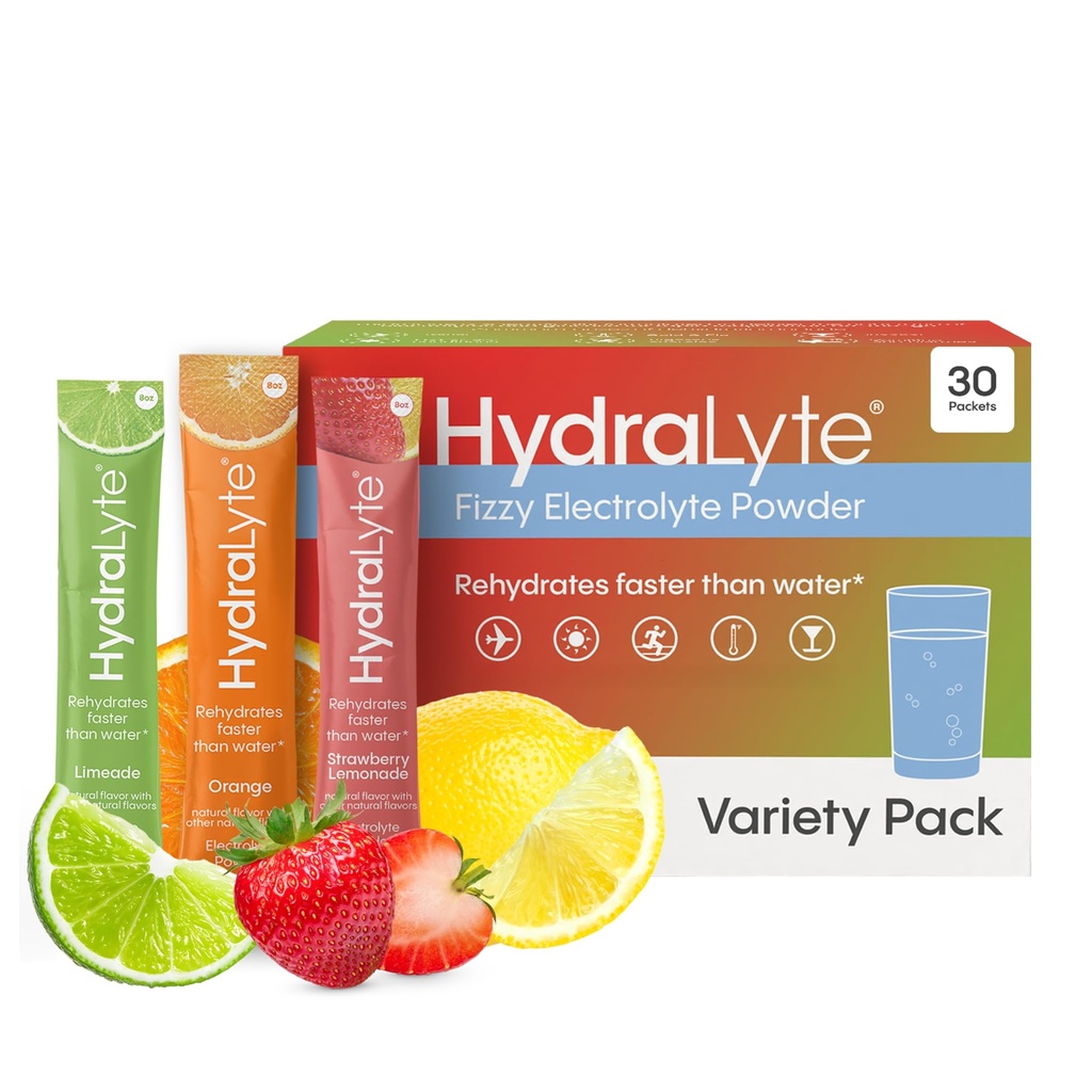 Hydralyte baixo açúcar rápida reidratação - levemente Sparkling Eletrolyte Powder Packets, 8 oz Servir □ Variedade pacotes de hidratação □ Hydration for Heat, Travel, Exercise and Bachelorette Partys (30 Count)