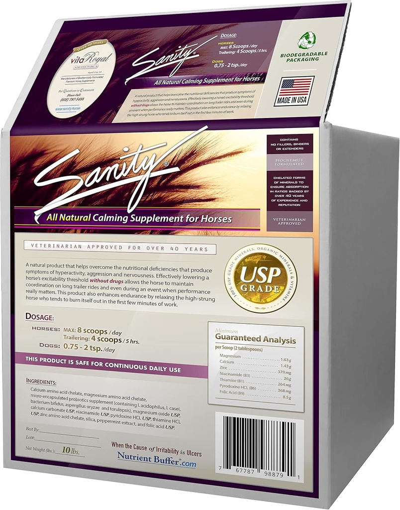 Sanidade - Equino Behavioral Calming Focus Supplement for Horses - Magnésio, Cálcio, Zinco, B Vitaminas, Aminoácidos, Probióticos, Tiamina, Ácido Fólico, Niacina, Menta e Mais