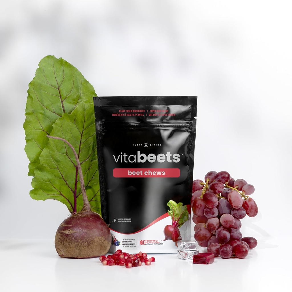 NutraChamps Beet Chews - Potent 750mg Beet Root Extract - Heart Chews - Fluxo de Sangue e Circulação Suporte Suplemento - Super Reds Mistura - Beet Root Gummies Alternativa - 60 Mastigação Macio