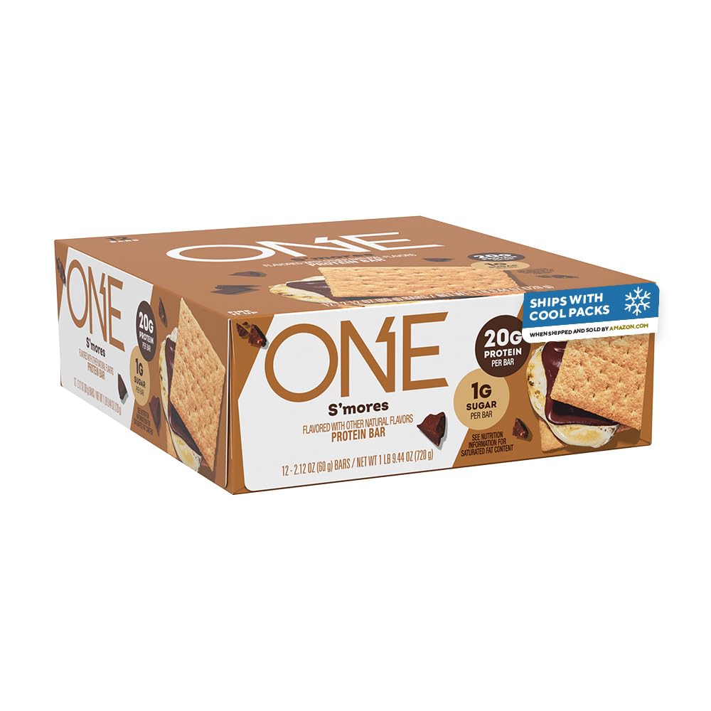 ONE Protein Bars, Smores, Gluten Free com 20g de proteína e 1g de açúcar, Pantry Staples, 2.12 oz (12 contagem), Embalagem May Vary