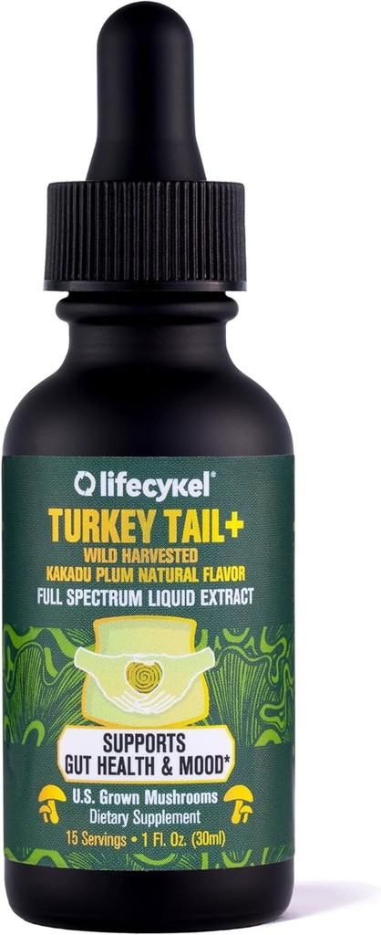 Vida Cykel - Turquia cauda Mushroom Extrato Líquido com Kakadu Plum - Immune Suporte & Saúde Digestiva Suplemento Prebiótico - Vegan, Não-GMO e Glúten Grátis - 1 Fl Oz