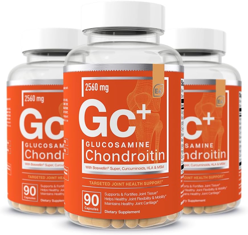 Elementos essenciais Glucosamina Condroitina HSH Boswellia Serrata Suplemento de Ácido Hialurônico Suporte Conjunto Suplemento Antioxidante para Flexibilidade - 270 Cápsulas (3 Embalagem)