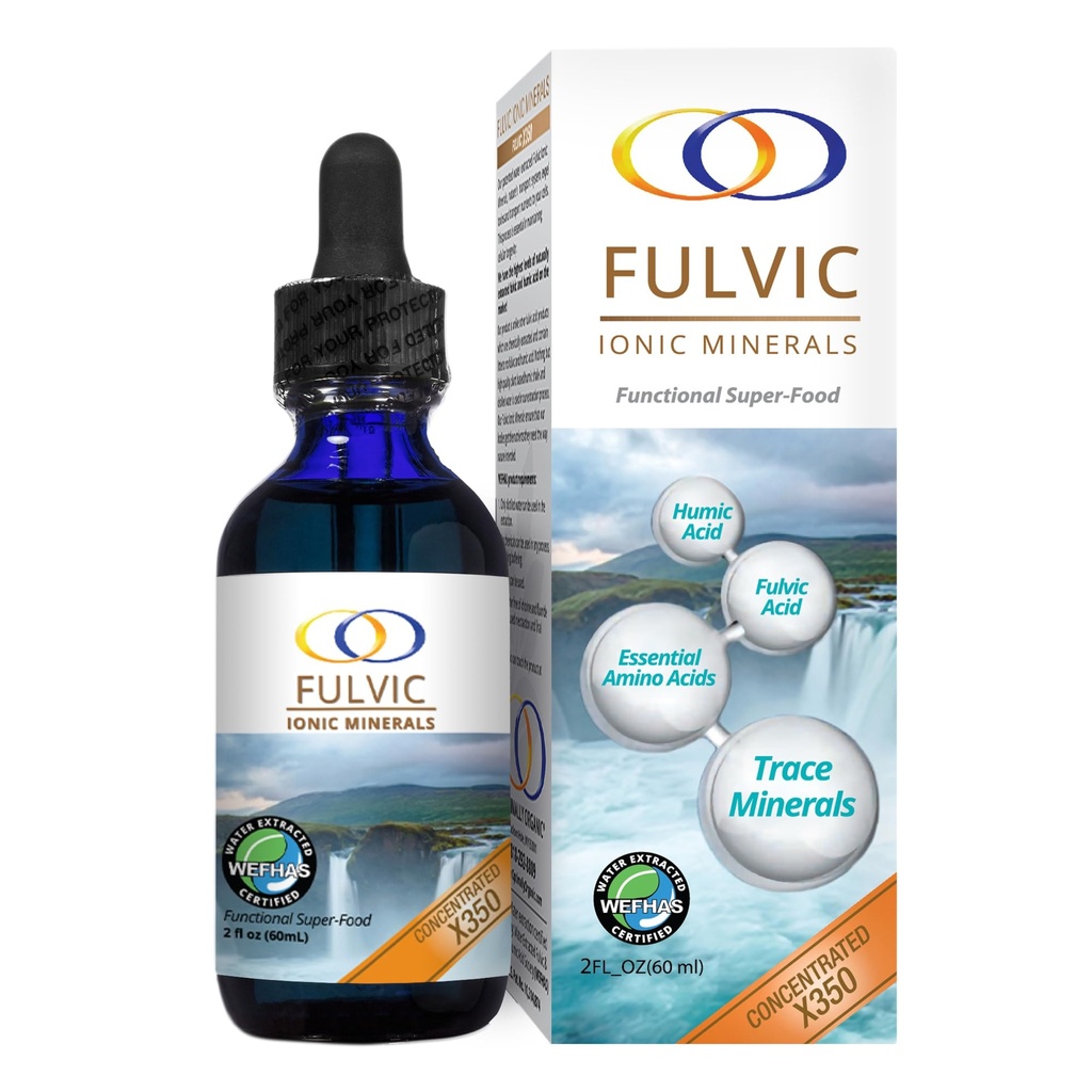 Minerais Iônicos Fulvicos Extraídos de Água Óptimamente Orgânica X350 - Ácido Fulvico Bioativo Patenteado, Ácido Húmico, Minerais Trace, Eletrólitos e Aminoácidos Essenciais - Fonte de 8+ Mês!