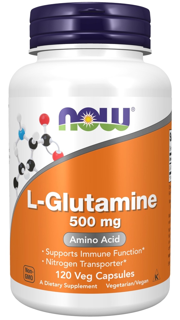 Now Foods Supplements, L-Glutamina 500 mg, Transportador de Nitrogênio*, Ácido Amino, 120 Veg Cápsulas