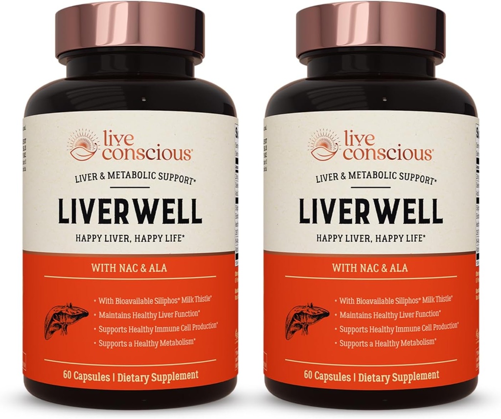 LiverWell Liver Cleanse, Rejuvenescimento, Suporte Metabólico - Suplemento Fígado para Saúde do Fígado w / Altamente Biodisponível extrato de cardo de leite, N-Acetil Cisteína, Ácido Alfa Lipóico, Zinco, Selênio - 2 Pack