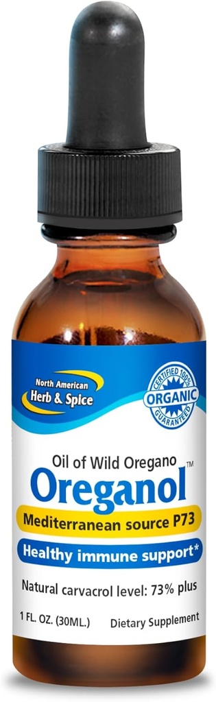 HERB & ESPECIARIA AMERICANA DO NORTE Oréganol - 1 fl oz, pacote de 2 - Óleo de Orégano Não Processado, Selvagem, Orgânico - Fonte Mediterrânica P73 - Não-GMO - 864