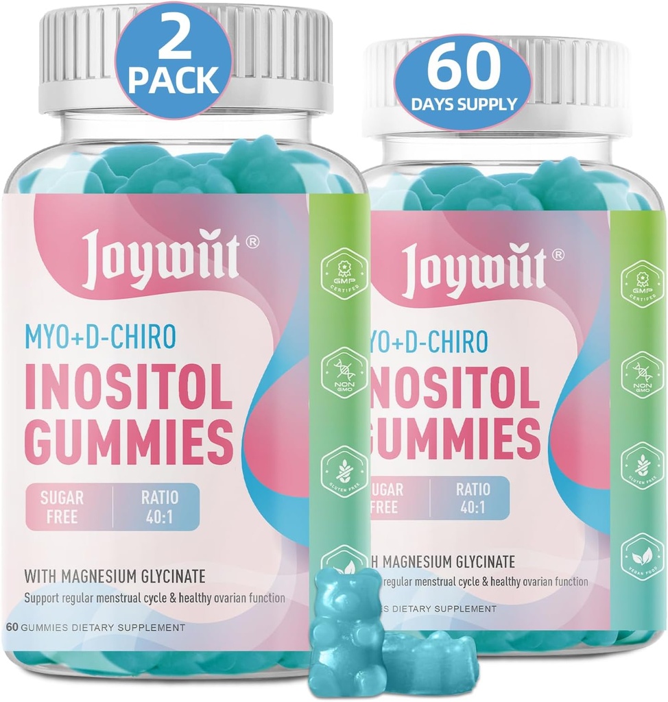 Pastilhas de inositol livre de açúcar, Inositol Chewable Suplemento para Mulheres, 40:1 razão Myo-Inositol & D-Chiro Inositol com magnésio Glycinate, suporte de fertilidade para regular ciclo e equilíbrio hormonal,120CT