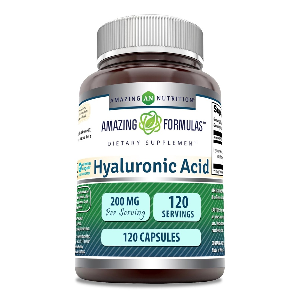 Fórmulas surpreendentes Suplemento de ácido hialurônico 200 Mg Por Servindo 120 Cápsulas