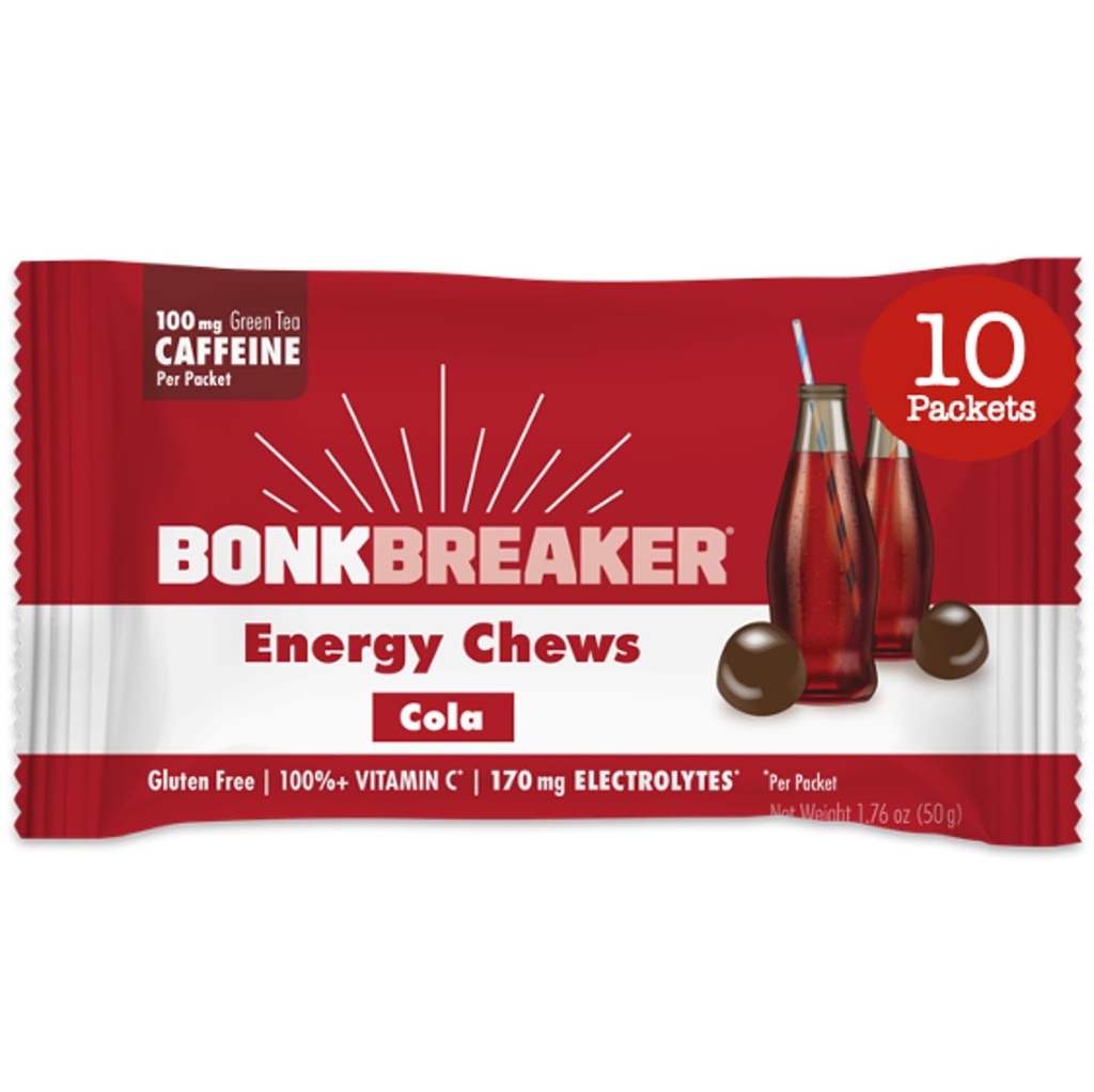 Mastigadores de energia do disjuntor de Bonk, ingredientes sem leite e sem glúten para fornecer energia rápida e foco, 1 caixa de 10 pacotes, Cola