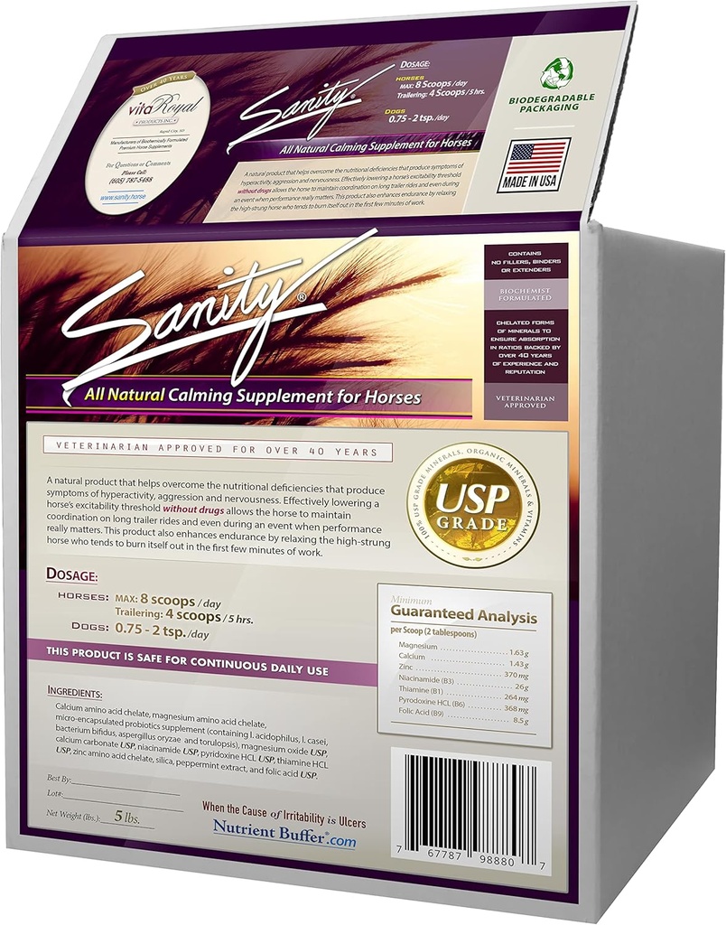 Sanidade - Equino Behavioral Calming Focus Supplement for Horses - Magnésio, Cálcio, Zinco, B Vitaminas, Aminoácidos, Probióticos, Tiamina, Ácido Fólico, Niacina, Menta e Mais