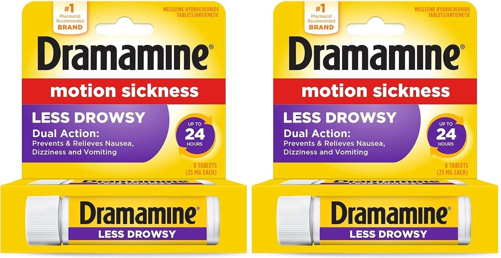 Dramamine Todo o dia Menos Drowsy Movimento Alívio da Doença * 8 Comprimidos Incluídos (Pacote de 2)