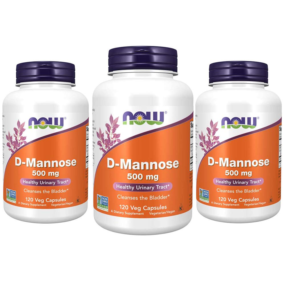 Now Foods Supplements, D-Mannose 500 mg, Projeto Não-GMO Verificado, Trato Urinário Saudável*, 120 Veg Cápsulas (Pacote de 3)