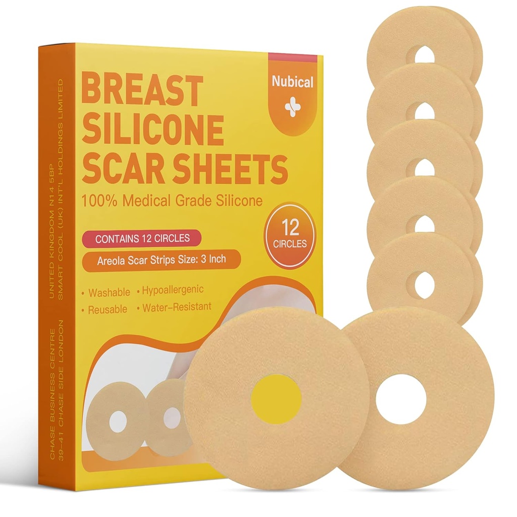 Folhas de Silicone Scar para Mama 12 Pack - Medical Scar Removal Sheets - Silicone Sheet Breast Post Surgery Suprimentos para Tratamento de Cicatrizes - Areola Gel Circles (3 IN)