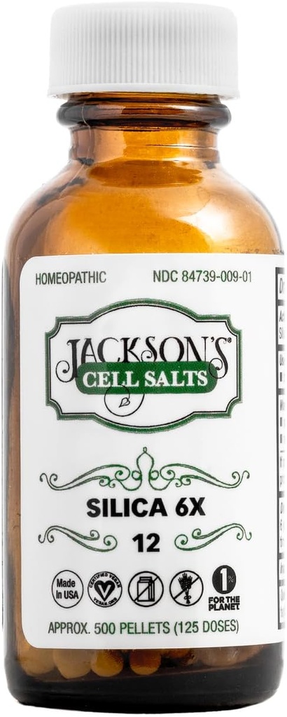 Jackson #12 Cell Salt Silica 6X (500 Pellet Garrafa) - Certificado Vegan, Schuessler tecido livre de lactose Sal Silicea 6X (Made in the USA)