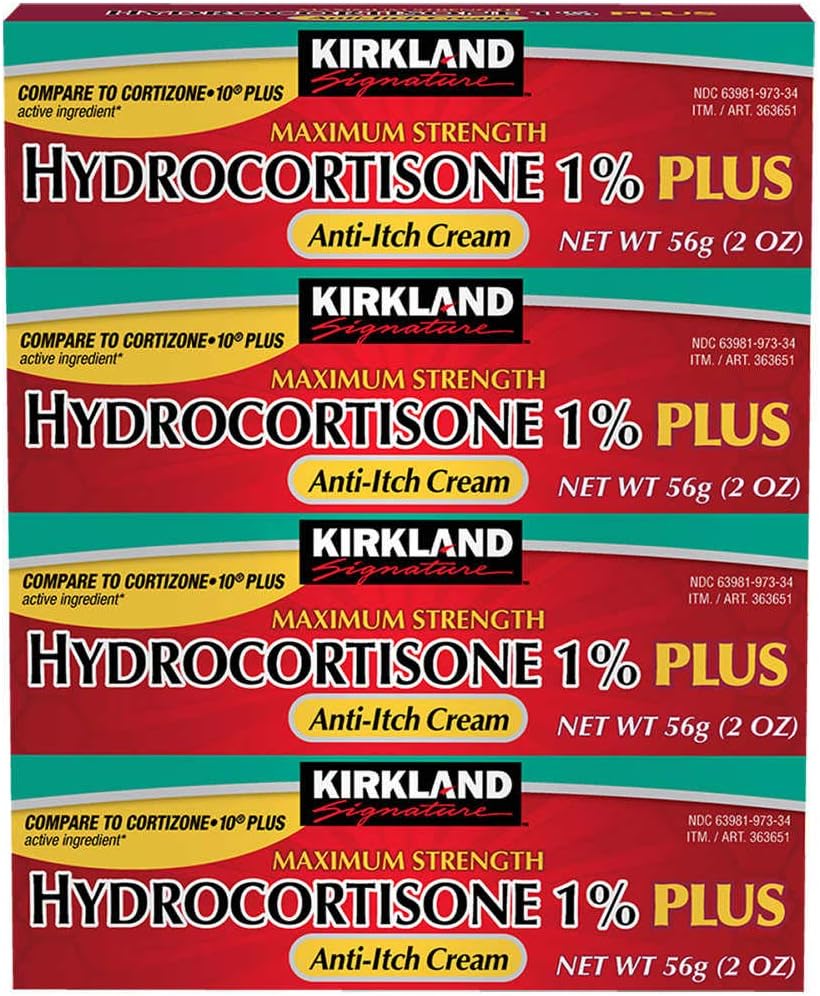 Kirkland Assinatura Hidrocortisona 1% Plus Anti-Itch Cream, 8 Onças (Pacote de 4)