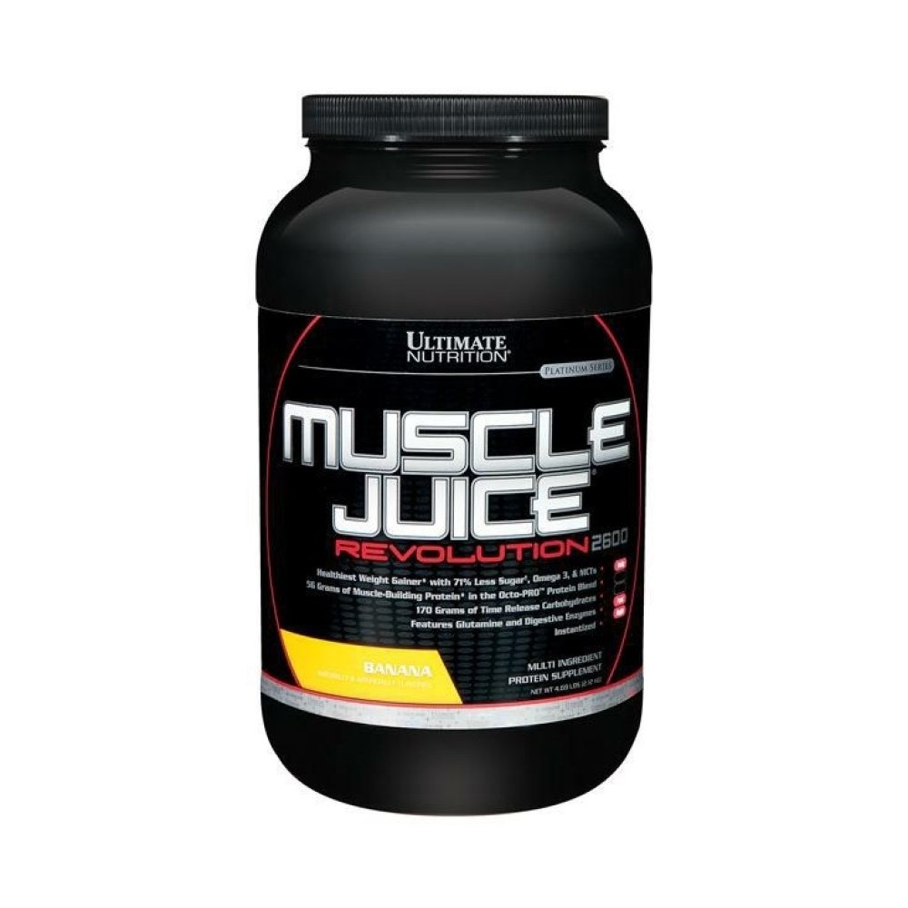 Ultimate Nutrition Muscle Juice Revolution 2600 Weight Gainer, Recuperação muscular com Glutamina, Micellar Caseína e liberação de tempo carboidratos complexos, Banana Protein Powder, 4,69 Libras