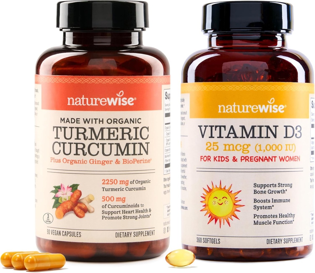 NatureWise Curcumin Turmeric 750mg & Vitamina D3 1000iu para articulação, osso, suporte imunológico [90 Contagem, 360 Contagem]