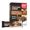 MUSASHI Protein Crisp Bar, 20g Protein, 4g Total de Açúcares, Chocolate & Amendoim, Pós-treino e Lanche no Go, 12 Pack de 2.1oz (60g) Bares