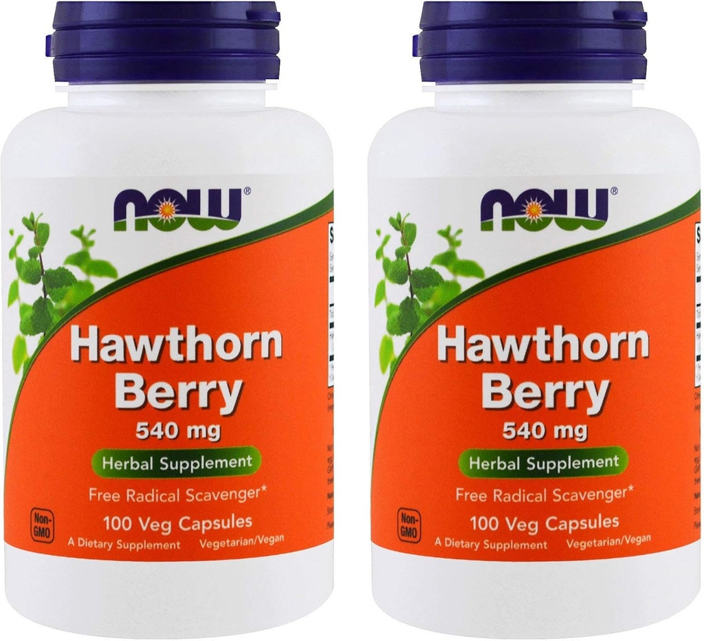 NOW Foods Hawthorn Berry 540 mg, 100 Veg Cápsulas (Pacote de 2)