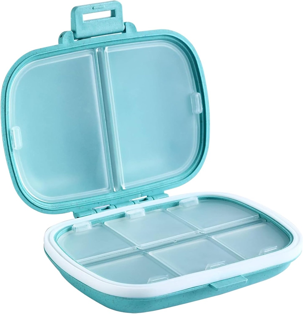 Holii Travel Pill Organizer, 8 compartimentos Caixa de pílulas portátil, Caixa de pílulas diária para segurar vitaminas, pequeno recipiente de pílulas para bolsa de bolso Organizador (azul)
