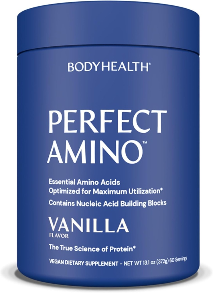 BodyHealth PerfectAmino Powder - BCAA e EAA Powder para pré e pós-treino - Amino Acid Energy Drink para homens e mulheres para apoiar o músculo magro e recuperação - Vanilla - 60 Servings