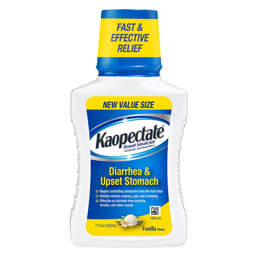 Kaopectate Vanilla Multi-Symptom - Diarrhea Medicação para Adultos com Subsalicilato de Bismuto, Medicina Anti-Diarrhea para alívio estomacal - 11 onças