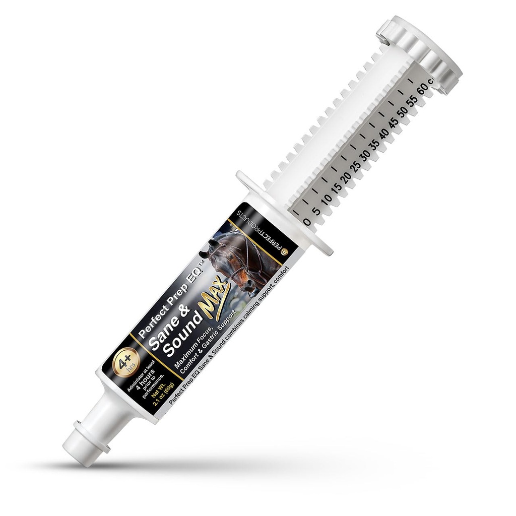 Perfeito Prep EQ Sane e som MAX Horse Calming Paste, Long-Acting, Max Força calma para a solidez e ansiedade, Mostrar seguro, 60cc