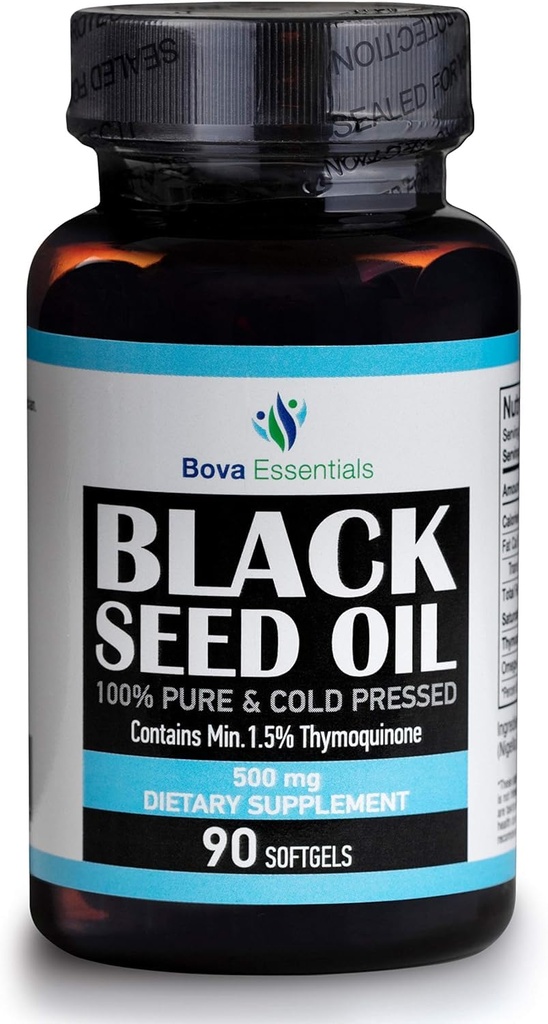HalalEveryDay Organic Black Seed Oil - USDA Certified Cold Pressed Glass Bottle Over 1,5% Thymoquinone 3X Strength Turkish Black Cumin Nigella Sativa Non-GMO 100% Puro Óleo de Sementes Negras (cápsulas)