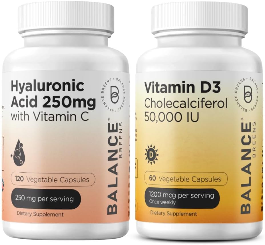 Balancebreens Ácido Hialurônico Puro 250mg com Vitamina C 50mg + Vitamina D3 50.000 UI Suplemento Combo