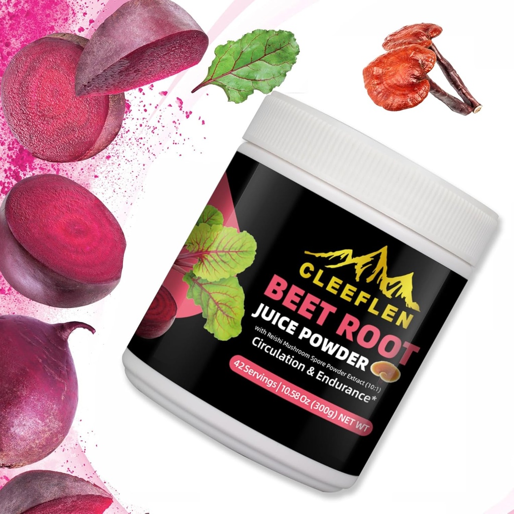 Genéricos CLEEFLEN Beetroot Organic Powder: Suplemento sem açúcar, altamente concentrado ideal para musculação, circulação e resistência, embalado com benefícios superalimentares