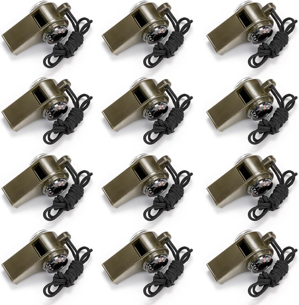 Assobios de segurança Kingrol 12 Pack para adultos, assobios de emergência altos com Lanyard para passeios de barco, caminhadas, camping e escalada