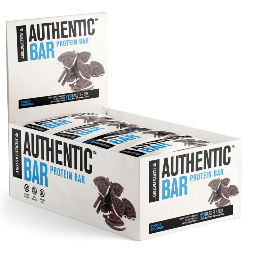 Barras de proteína de crumble Bar autênticas - Barras de energia de substituição de refeições saborosas w/ 15g Whey Protein Isolate, Açúcares naturais de mel puro, Fundação de manteiga de amendoim gordura saudável - 12 Pack